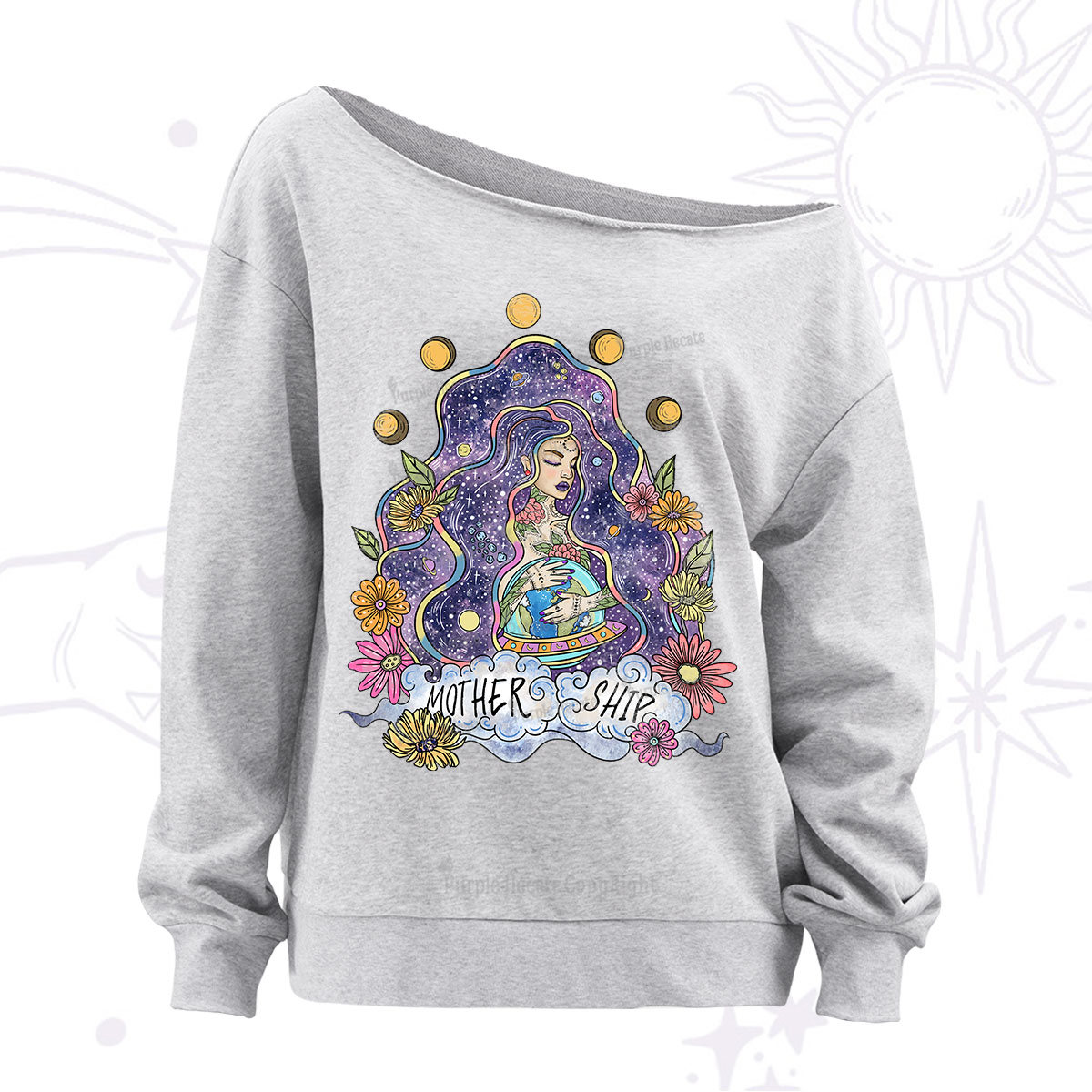 Purplehecate Mother Ship Off The Shoulder Sweatshirt