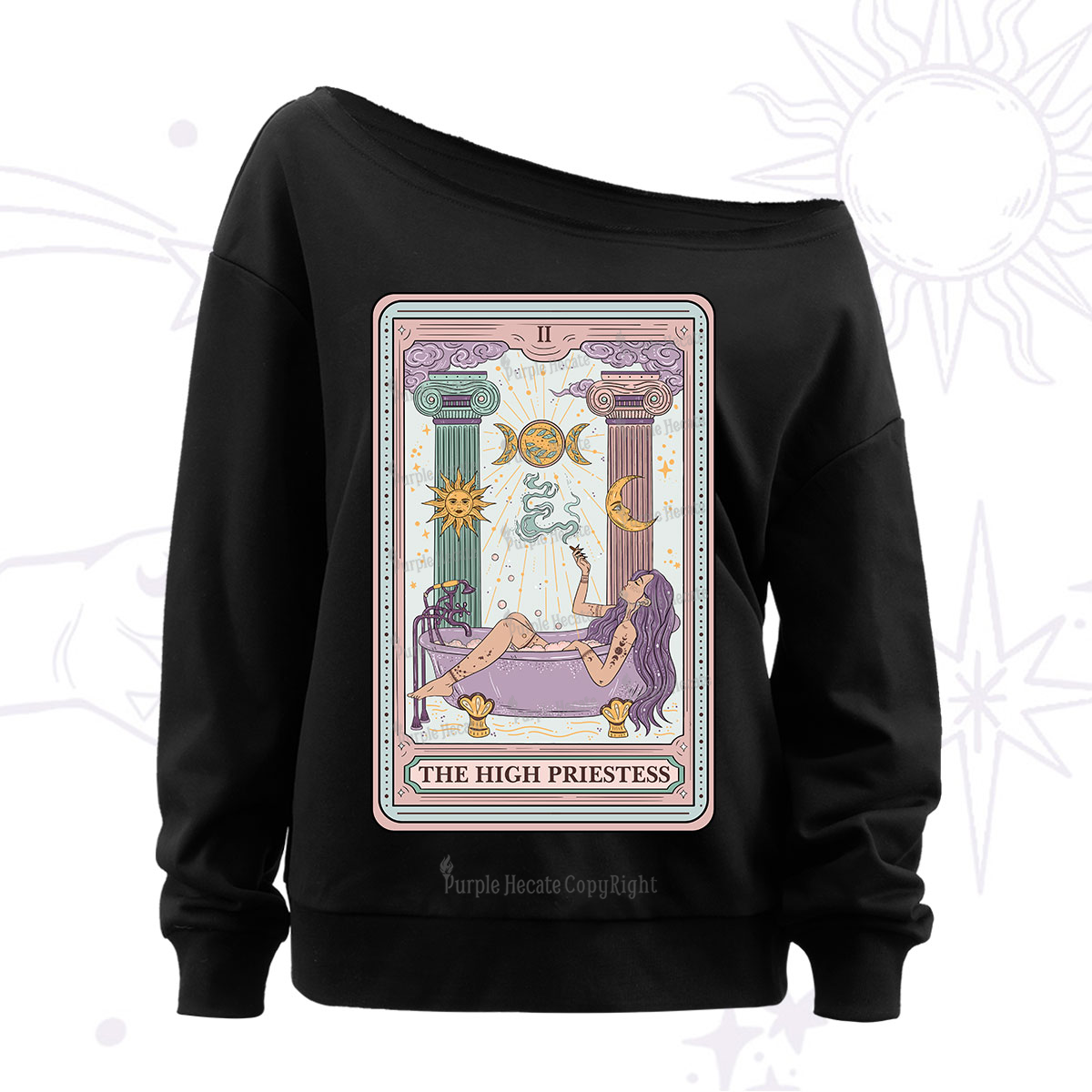 Purplehecate The High Priestess Tarot Off The Shoulder Sweatshirt