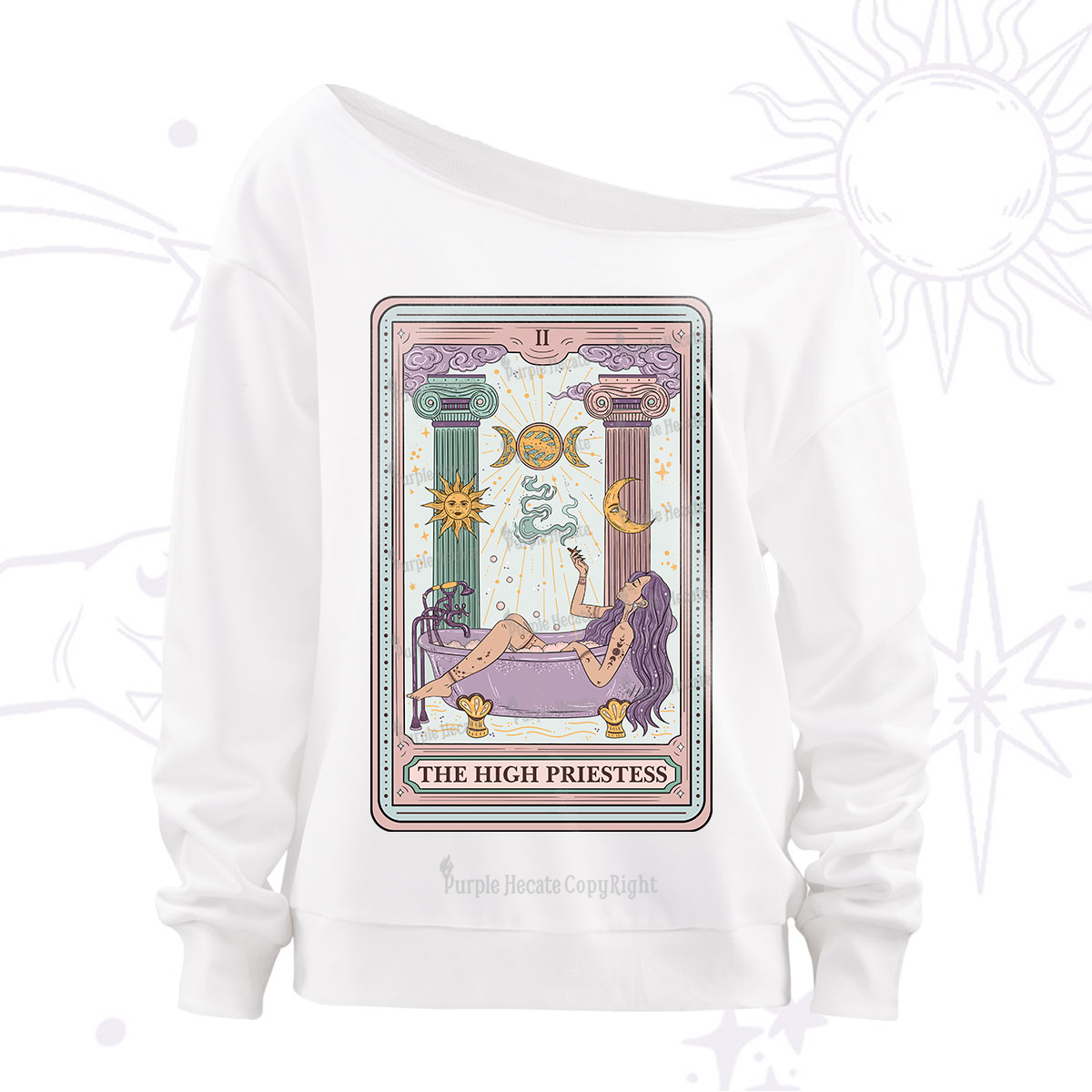 Purplehecate The High Priestess Tarot Off The Shoulder Sweatshirt