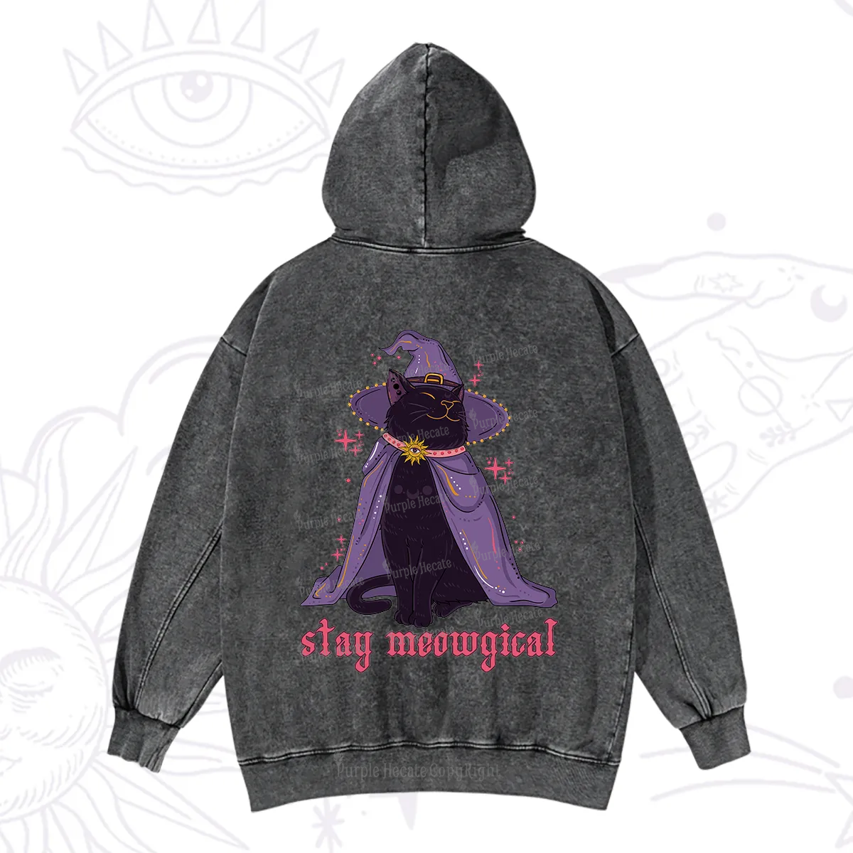 Purplehecate Stay Meowgical Cat Washed Hoodie
