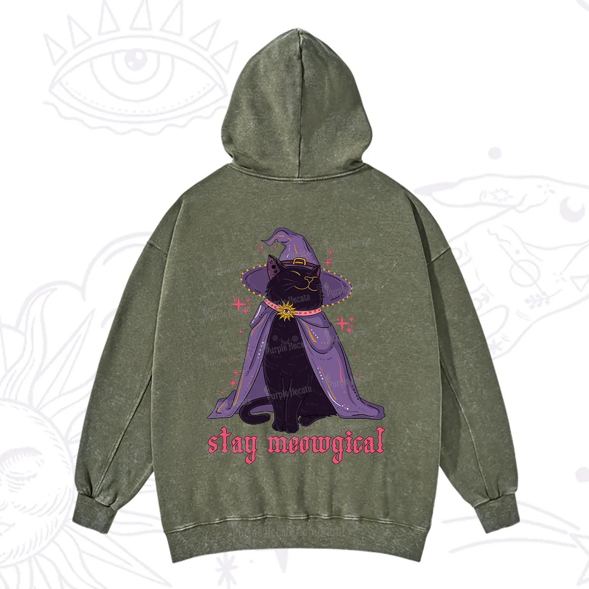 Purplehecate Stay Meowgical Cat Washed Hoodie