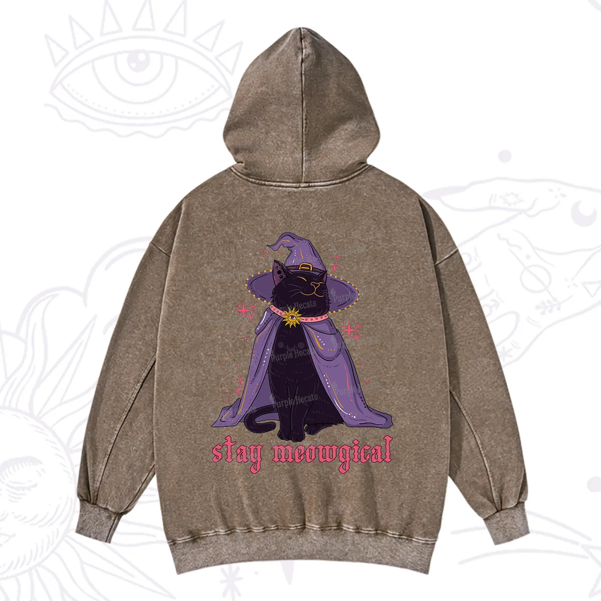 Purplehecate Stay Meowgical Cat Washed Hoodie