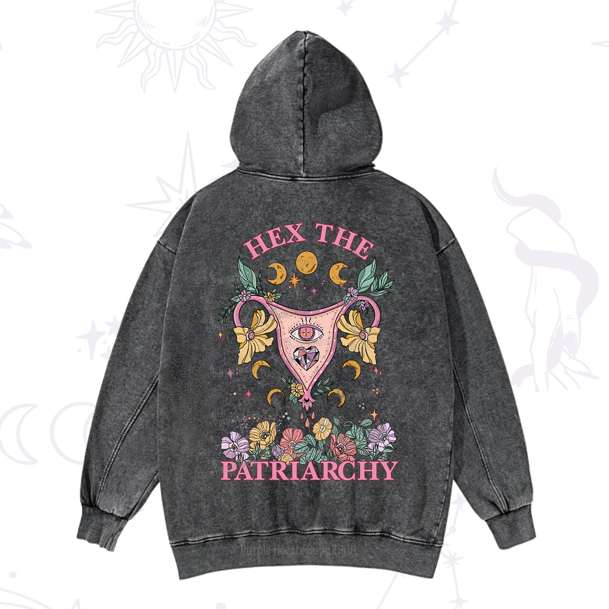 Purplehecate Hex the Patriarchy Feminist Power Washed Hoodie