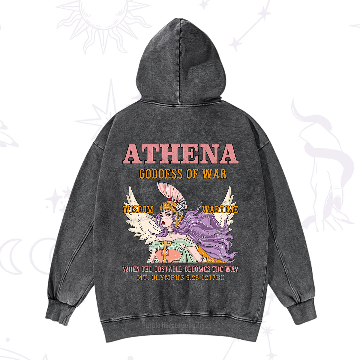 Purplehecate Wise War Goddess Athena Washed Hoodie