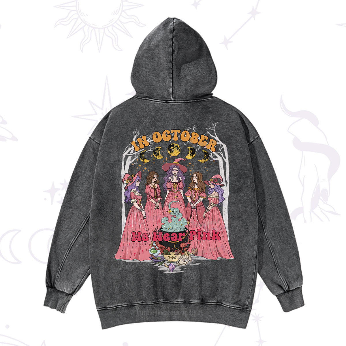 Purplehecate In October We Wear Pink Halloween Washed Hoodie