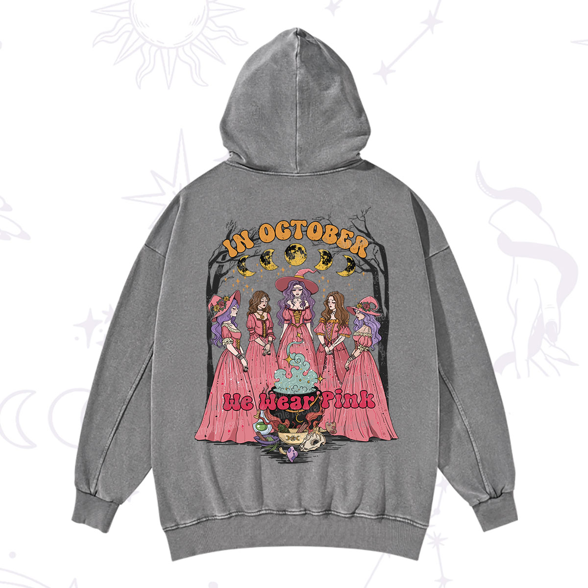 Purplehecate In October We Wear Pink Halloween Washed Hoodie