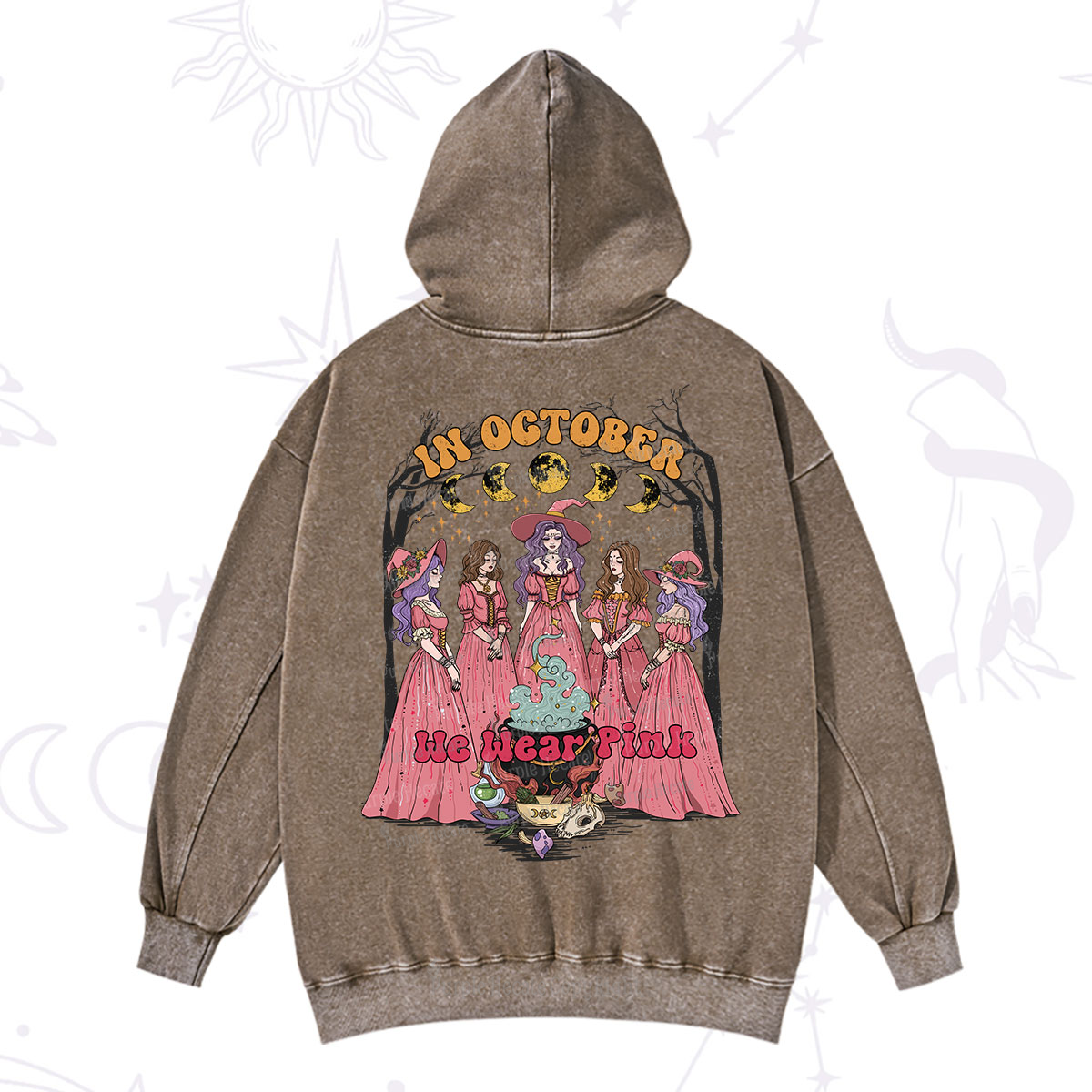 Purplehecate In October We Wear Pink Halloween Washed Hoodie