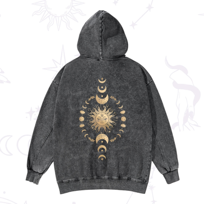 Purplehecate Celestial Sun & Moon Phases Washed Hoodie