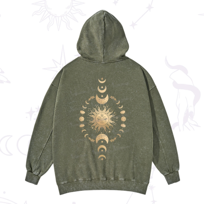 Purplehecate Celestial Sun & Moon Phases Washed Hoodie