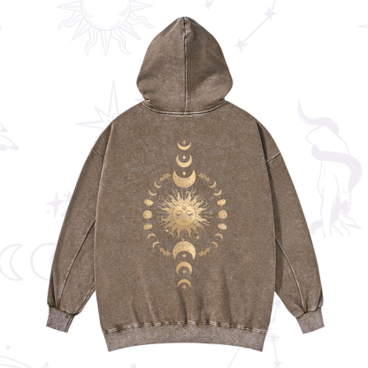 Purplehecate Celestial Sun & Moon Phases Washed Hoodie