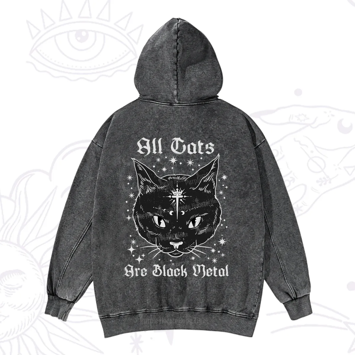 Purplehecate All Cats Are Black Metal Washed Hoodie