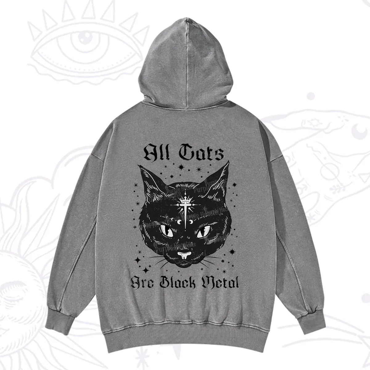 Purplehecate All Cats Are Black Metal Washed Hoodie