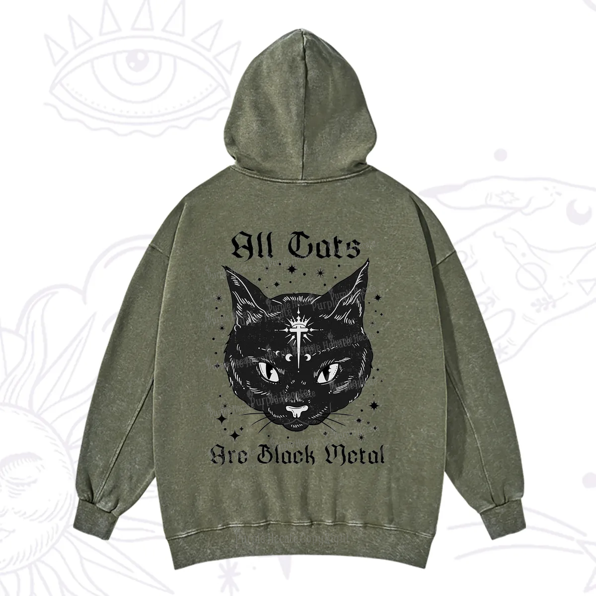 Purplehecate All Cats Are Black Metal Washed Hoodie