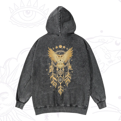 Purplehecate Mystical Owl Dreamcatcher Washed Hoodie