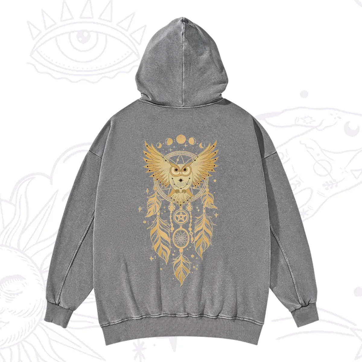 Purplehecate Mystical Owl Dreamcatcher Washed Hoodie