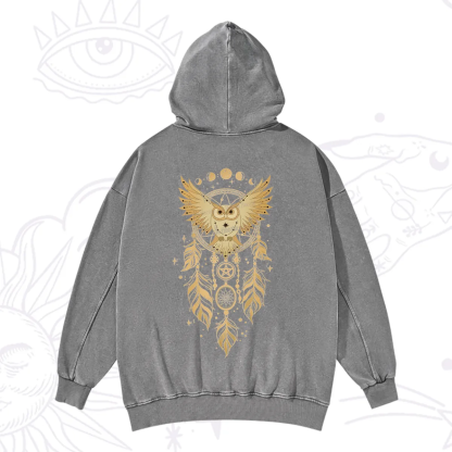 Purplehecate Mystical Owl Dreamcatcher Washed Hoodie