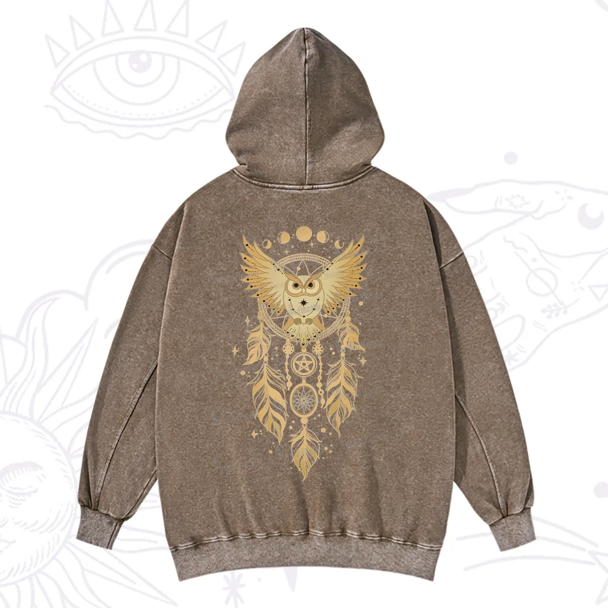 Purplehecate Mystical Owl Dreamcatcher Washed Hoodie