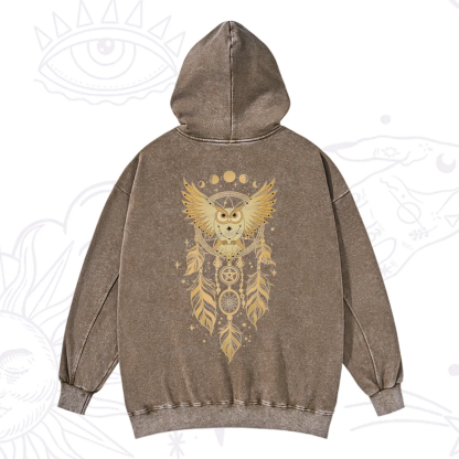 Purplehecate Mystical Owl Dreamcatcher Washed Hoodie