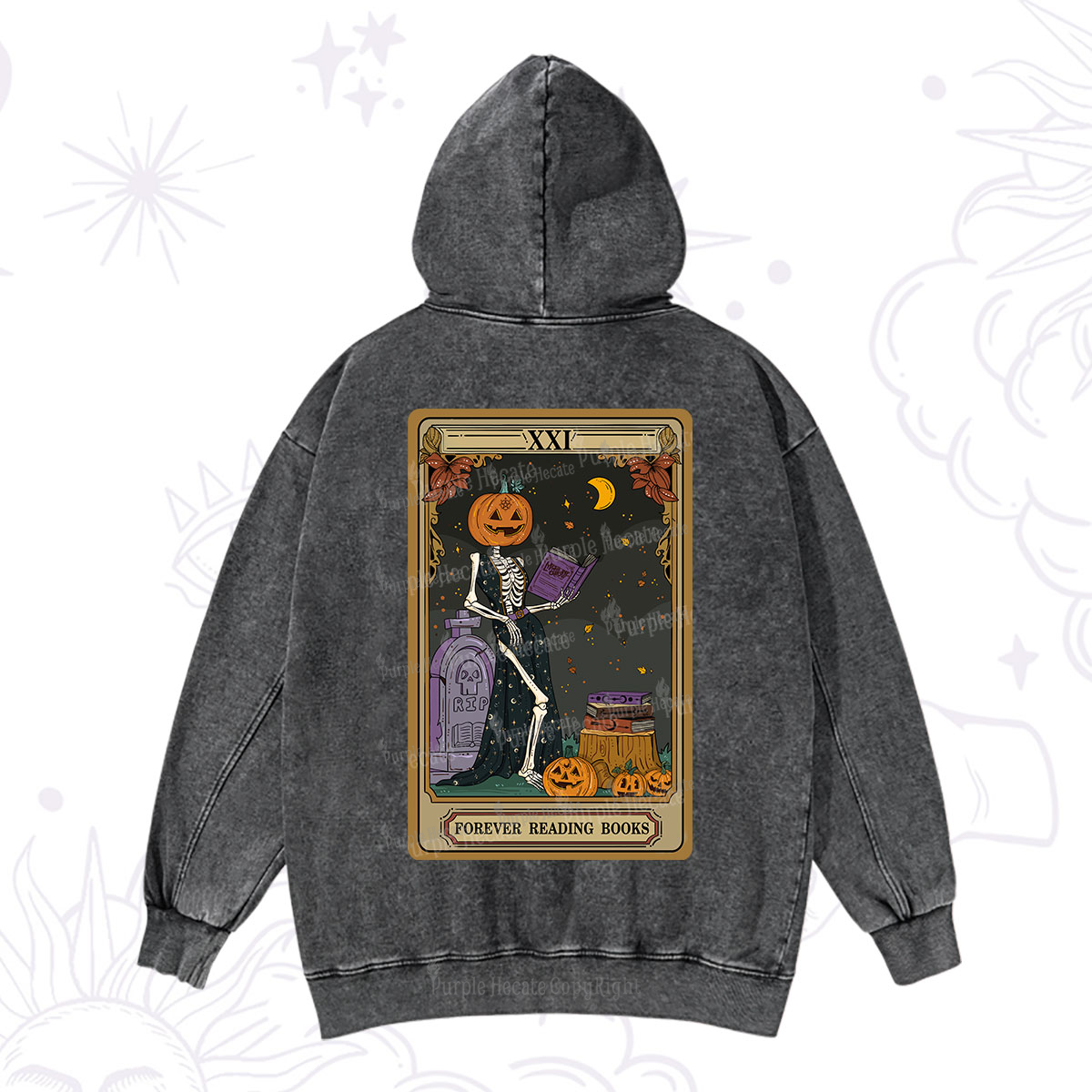 Purplehecate The Forever Reading Books Tarot Halloween Washed Hoodie