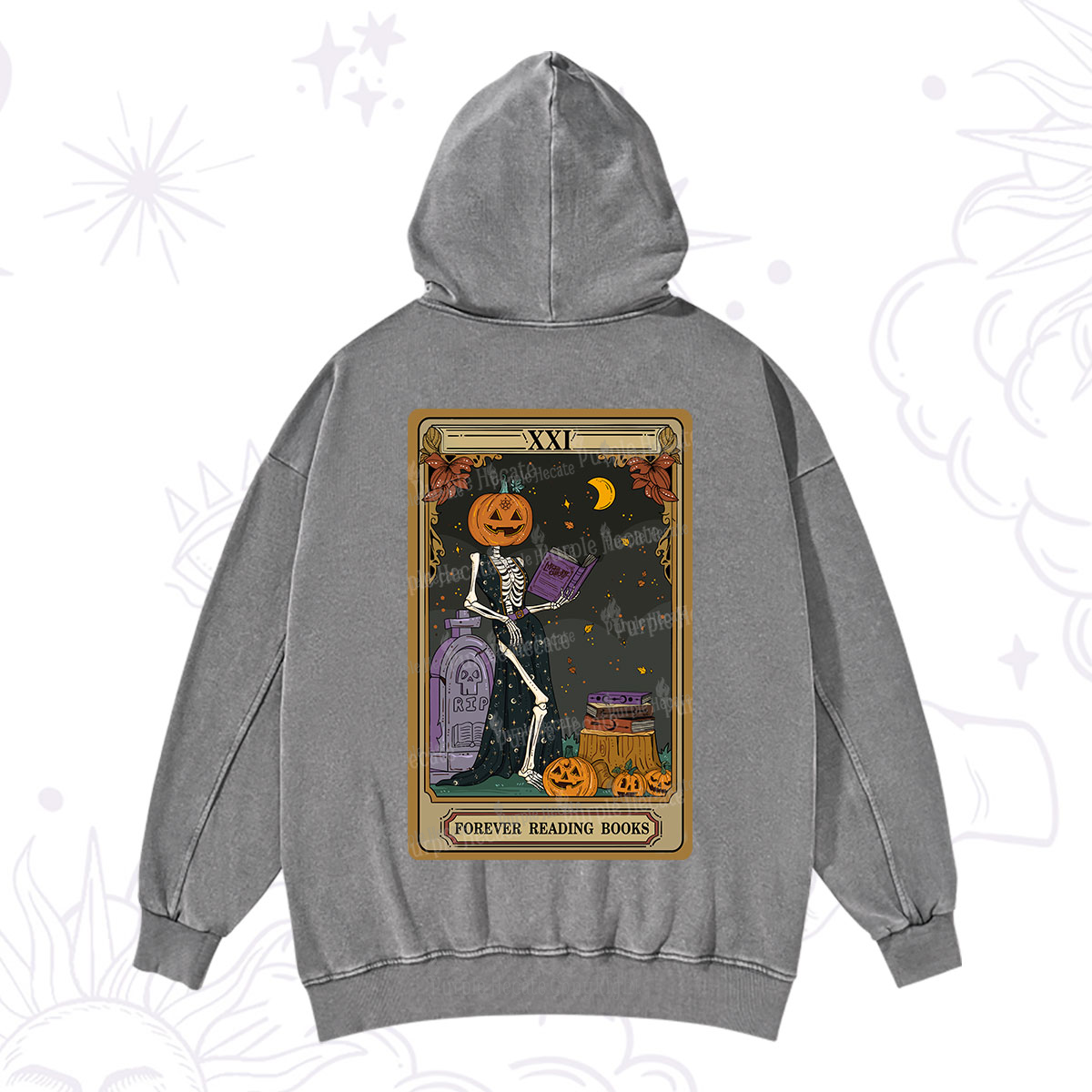 Purplehecate The Forever Reading Books Tarot Halloween Washed Hoodie