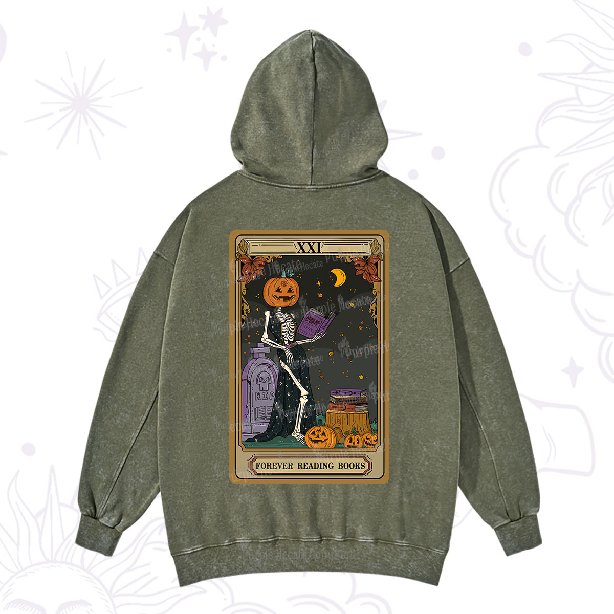 Purplehecate The Forever Reading Books Tarot Halloween Washed Hoodie