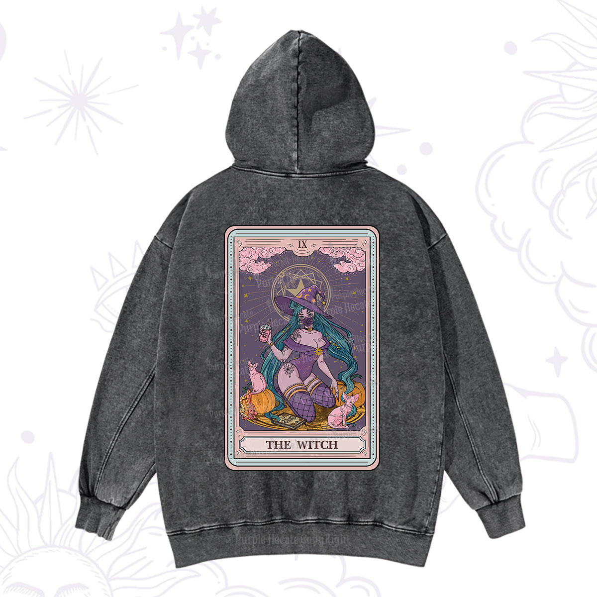 Purplehecate The Witch Tarot Halloween Washed Hoodie