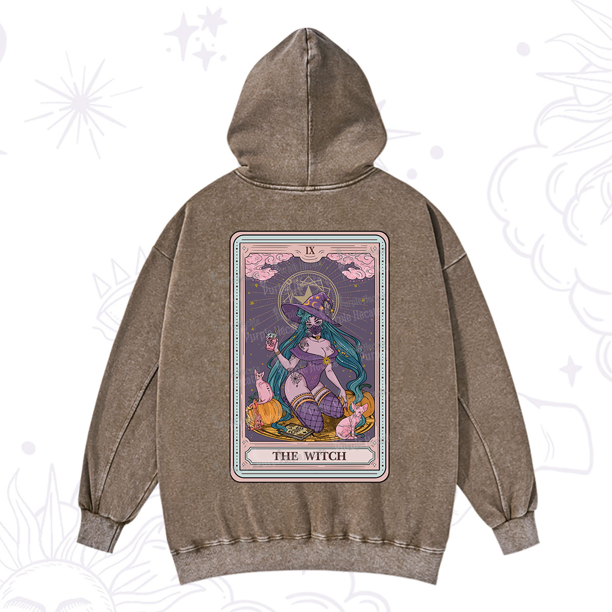 Purplehecate The Witch Tarot Halloween Washed Hoodie