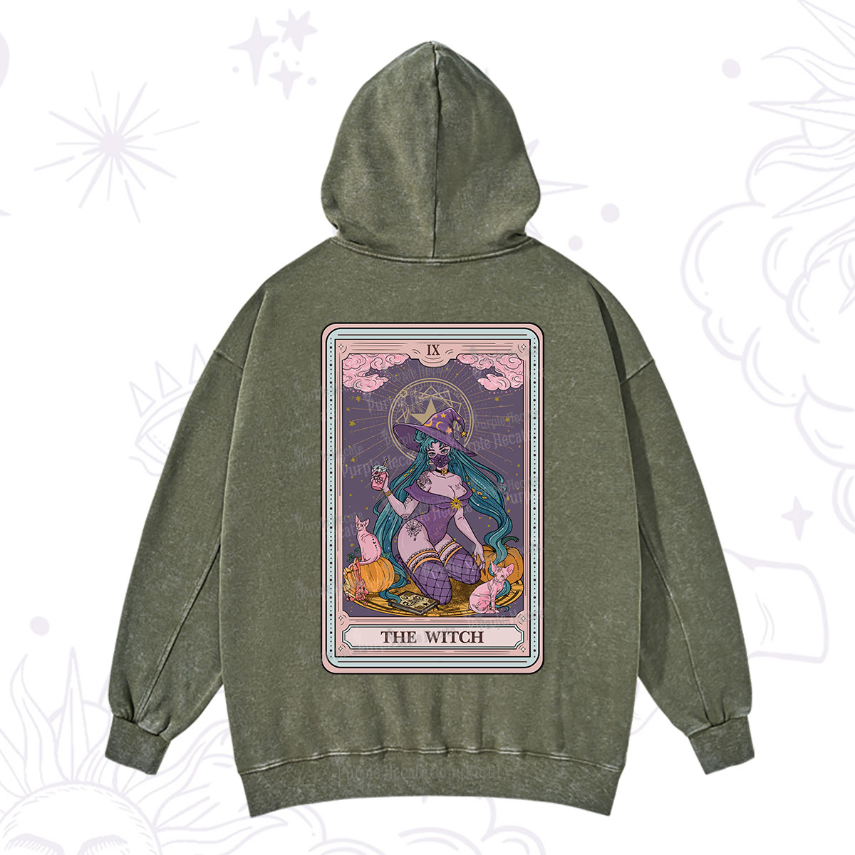 Purplehecate The Witch Tarot Halloween Washed Hoodie