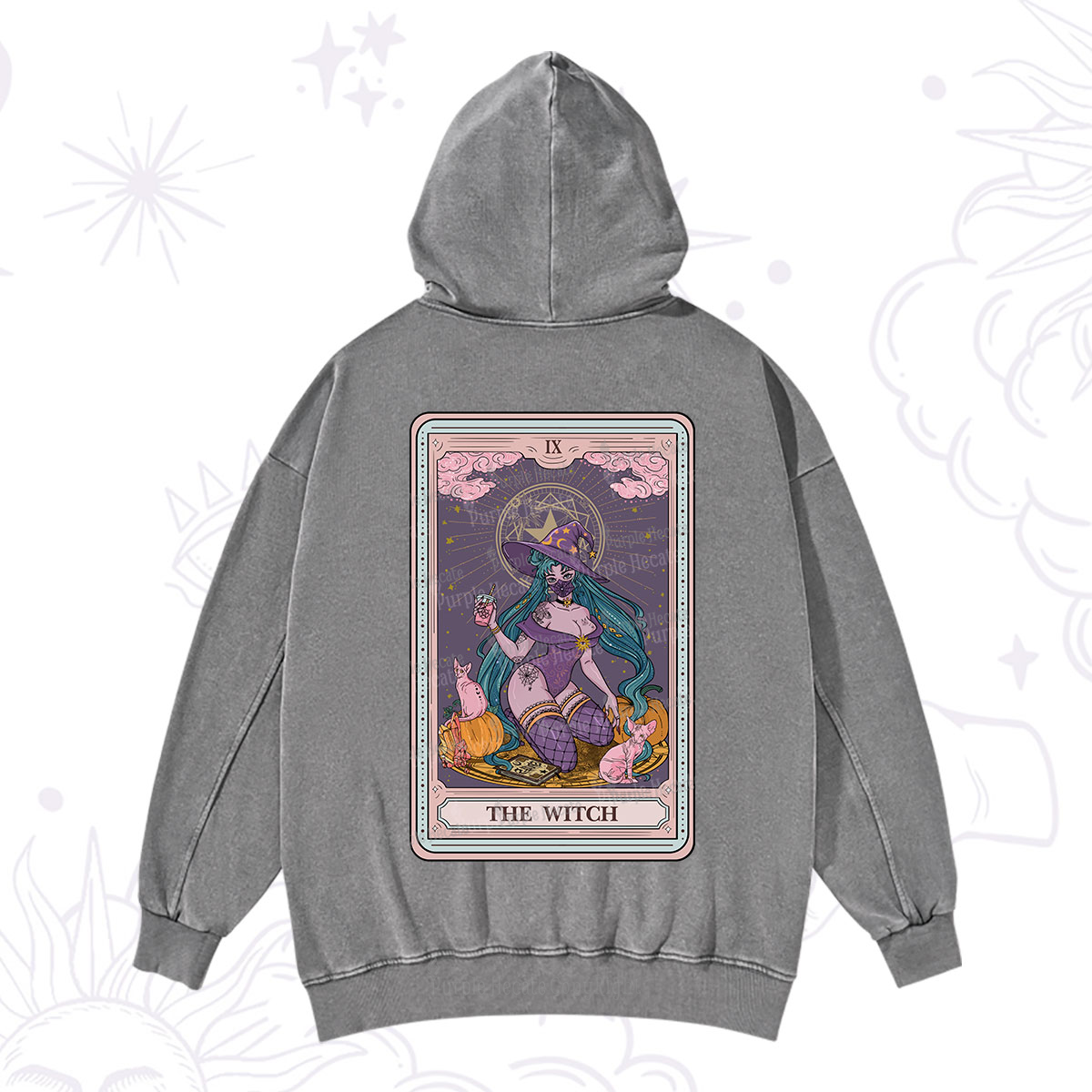 Purplehecate The Witch Tarot Halloween Washed Hoodie