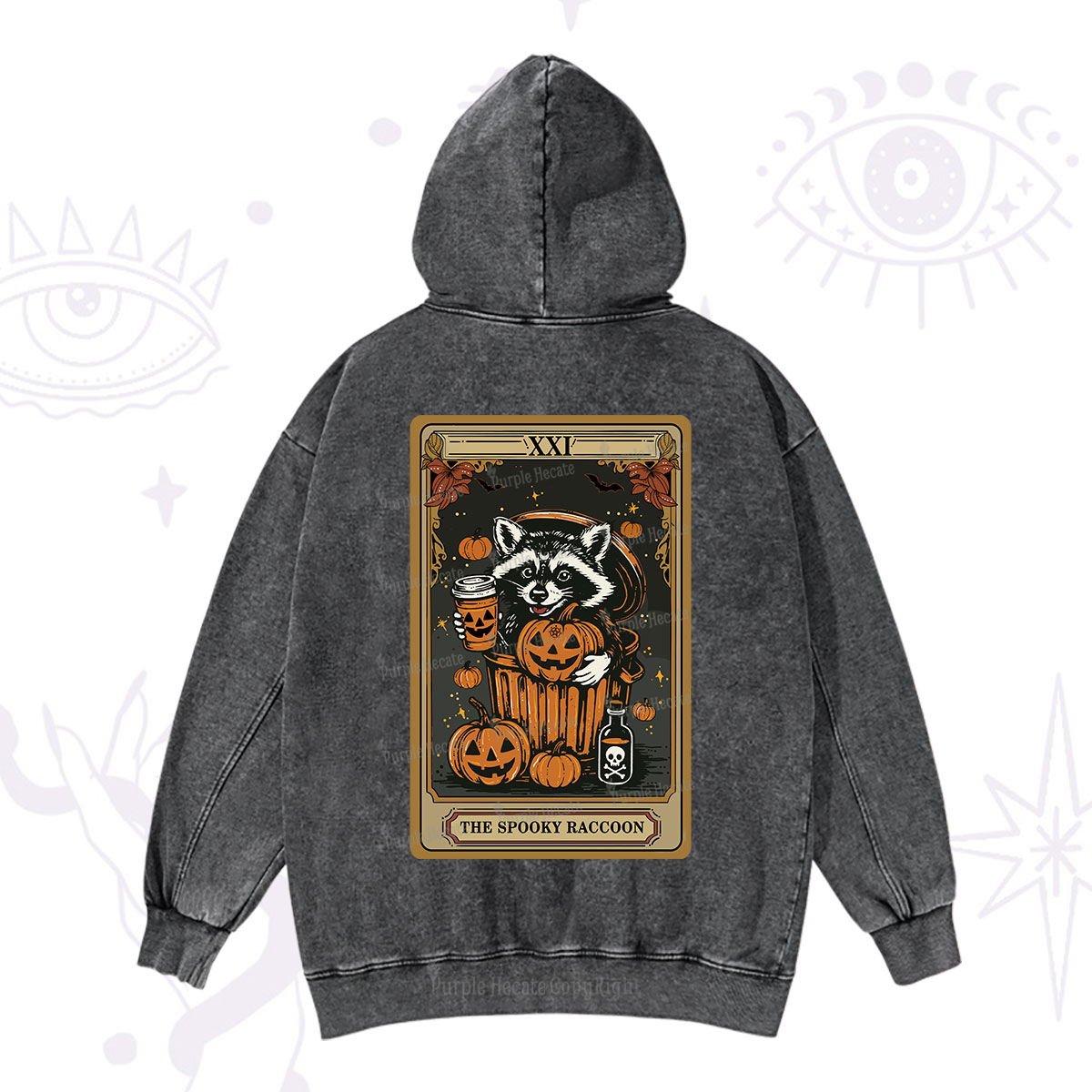 Purplehecate The Spooky Raccoon Tarot Halloween Washed Hoodie