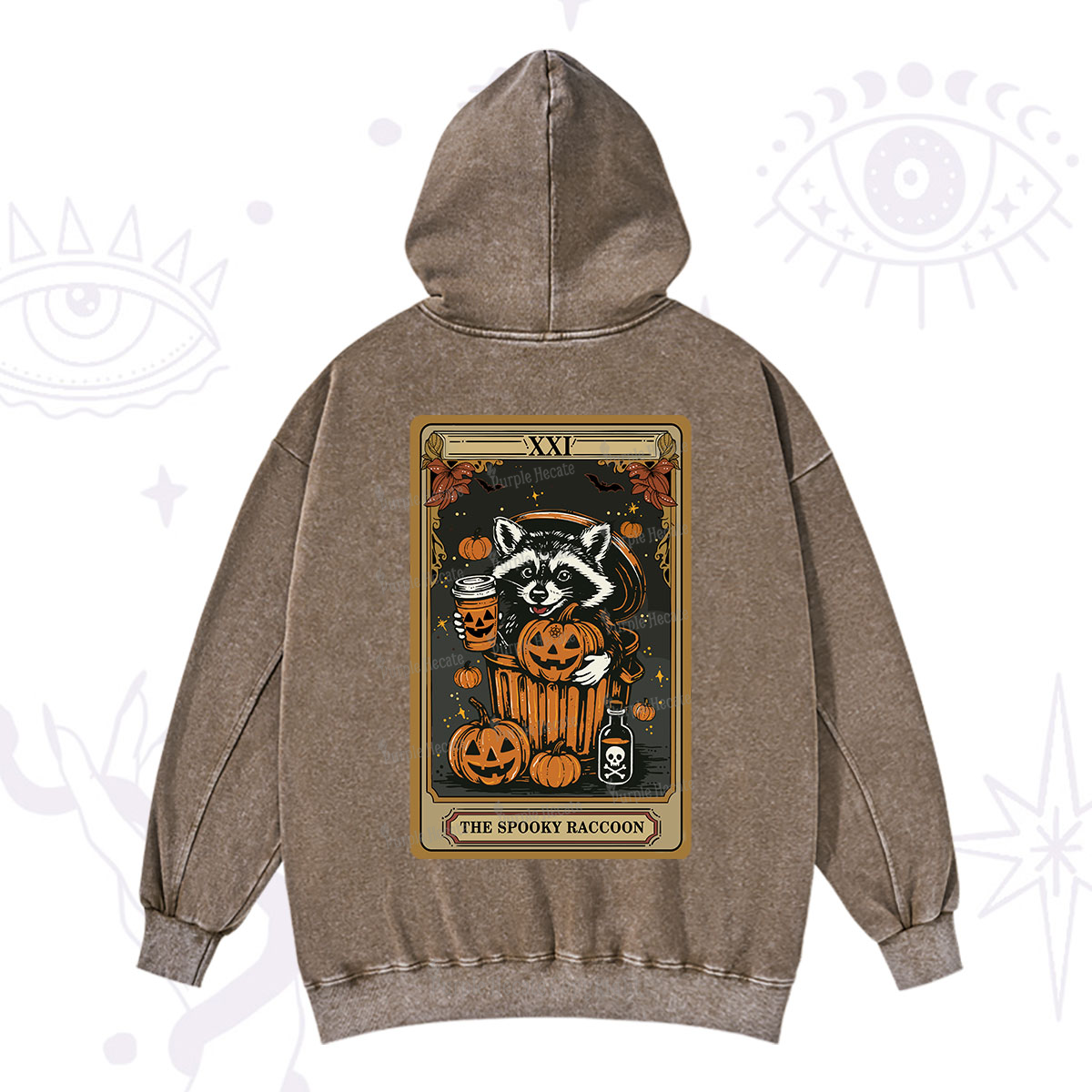 Purplehecate The Spooky Raccoon Tarot Halloween Washed Hoodie