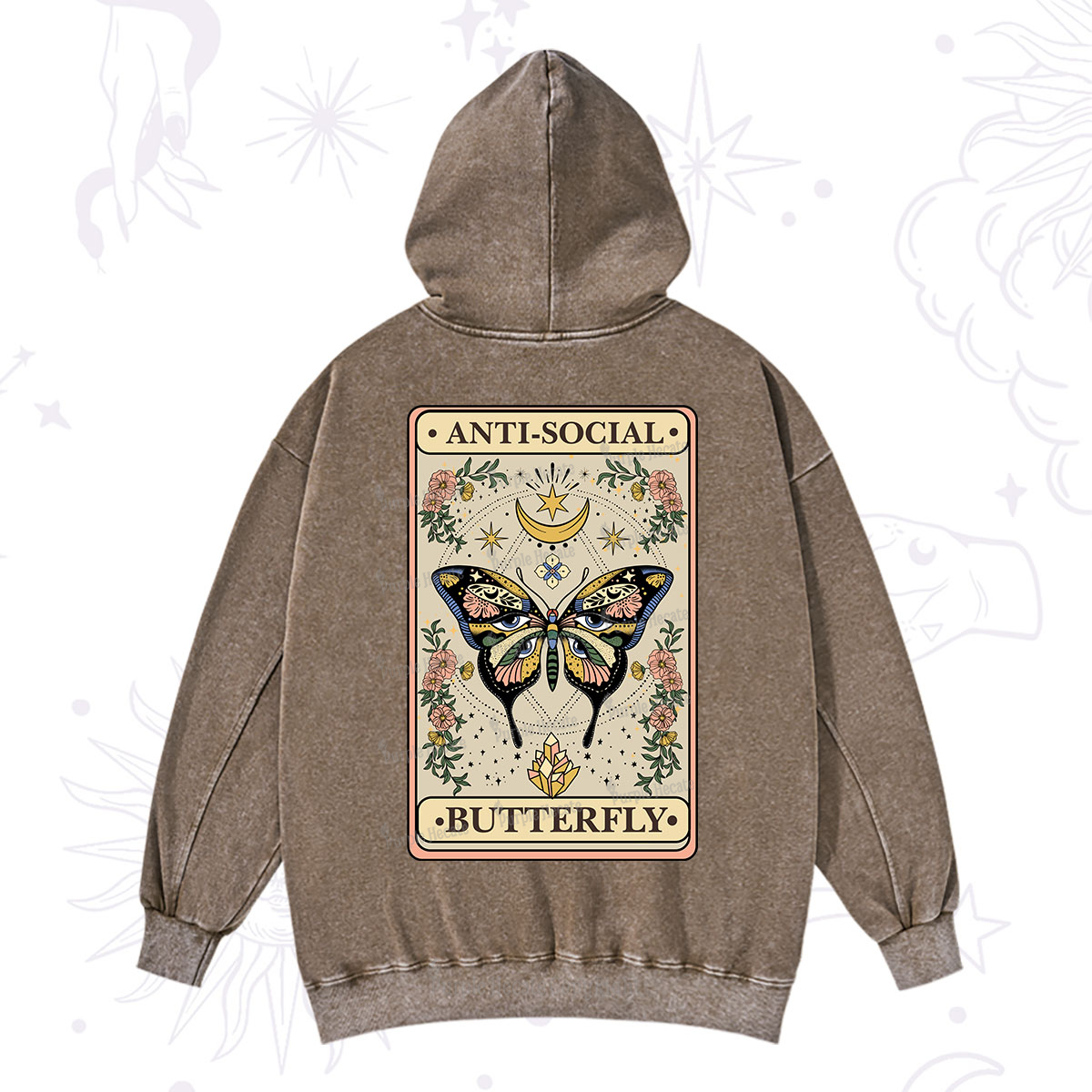 Purplehecate The Anti Social Nutterfly Oracle Card Washed Hoodie