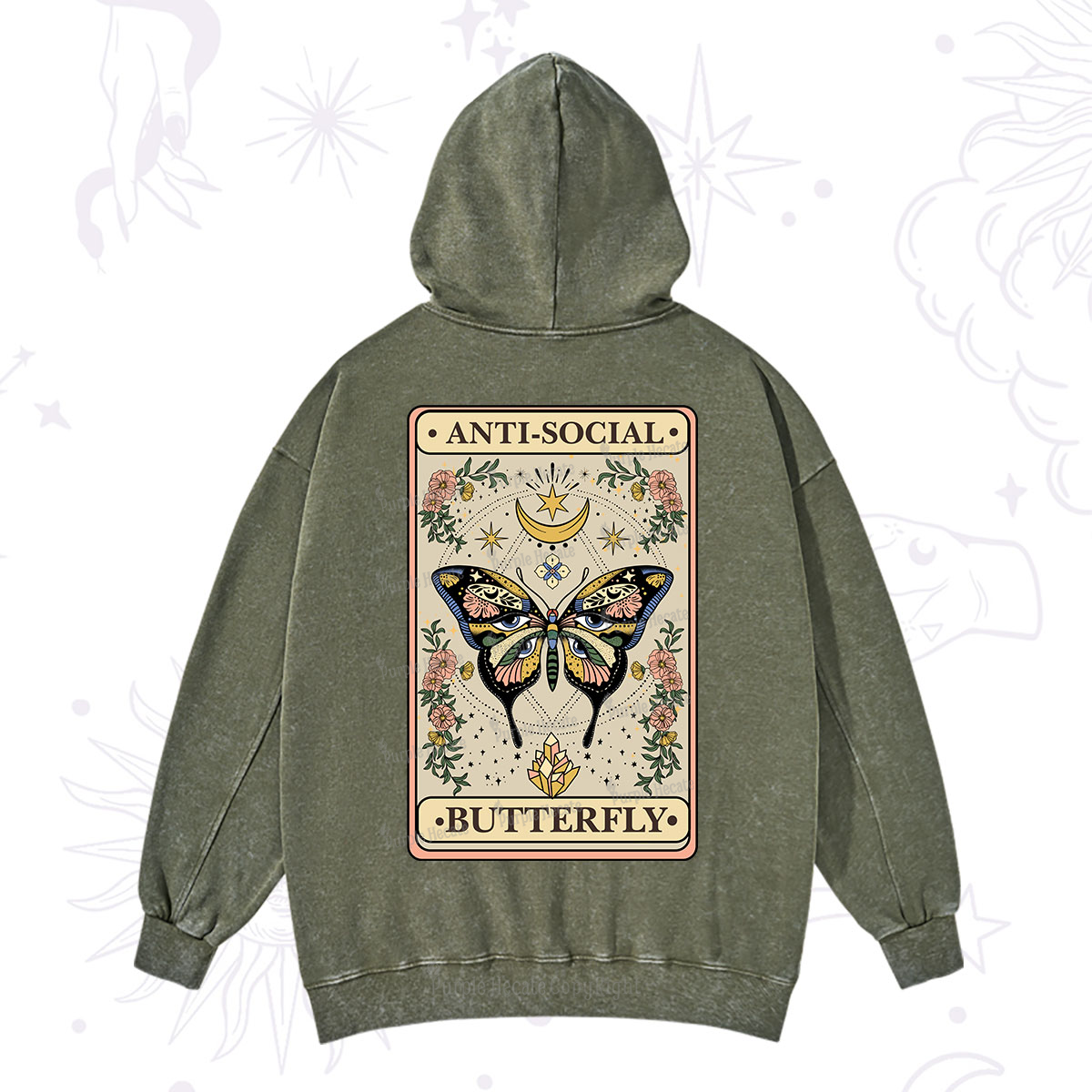 Purplehecate The Anti Social Nutterfly Oracle Card Washed Hoodie