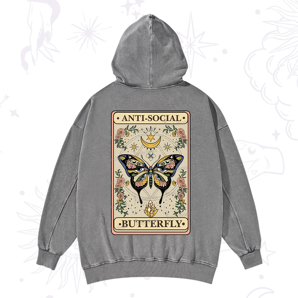 Purplehecate The Anti Social Nutterfly Oracle Card Washed Hoodie