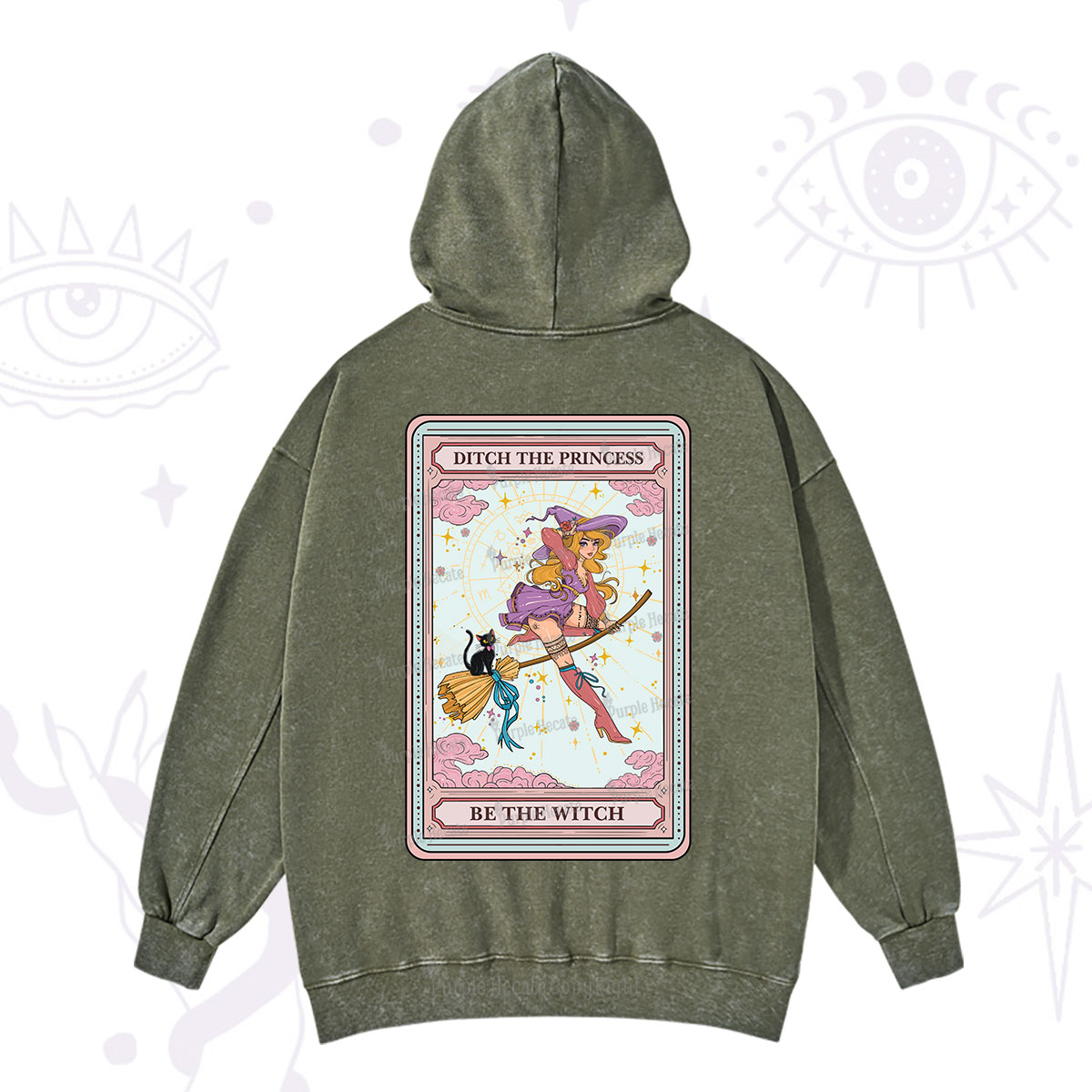 Purplehecate The Ditch The Princess Be The Witch Oracle Card Washed Hoodie