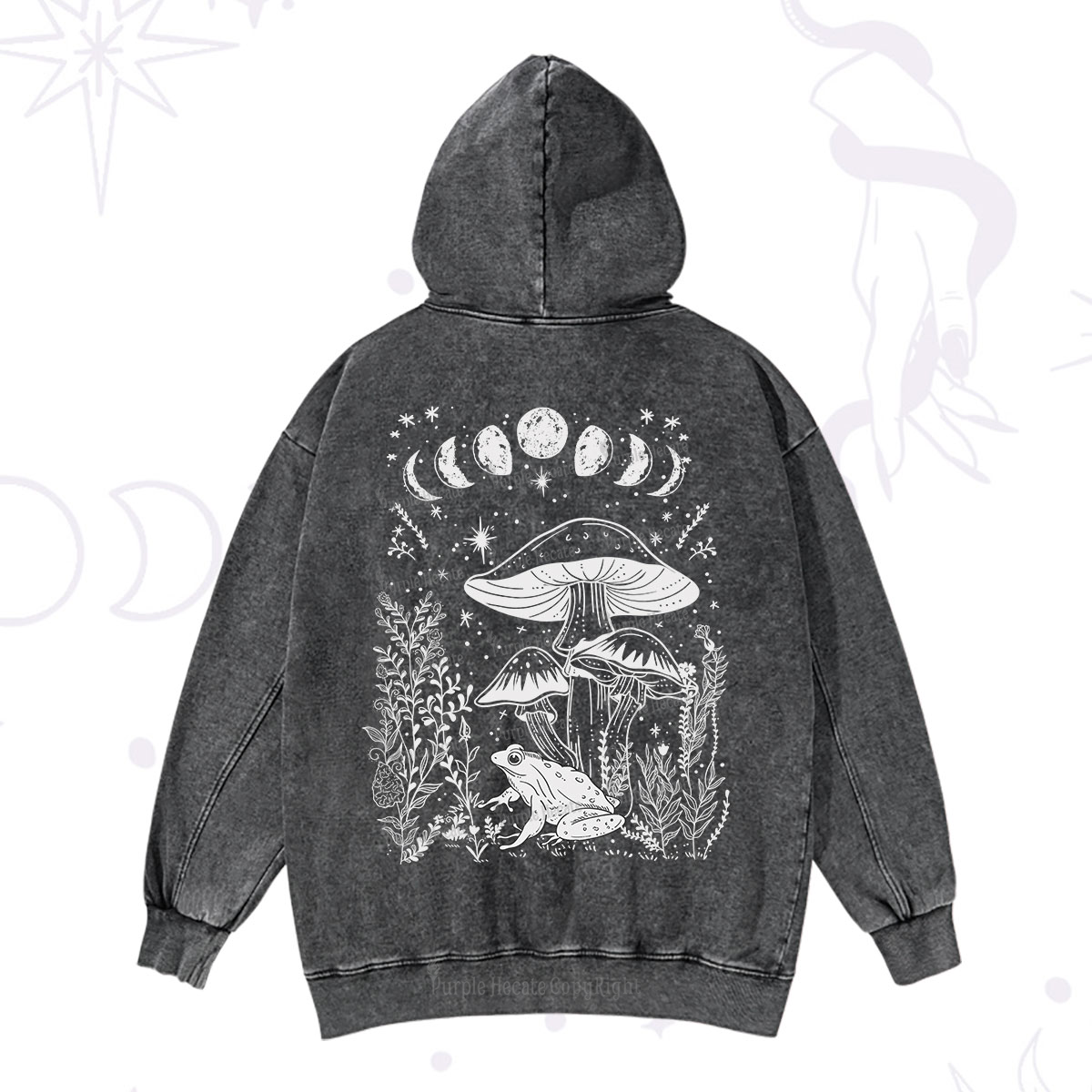 Purplehecate Celestial Frog Mushrooms Washed Hoodie