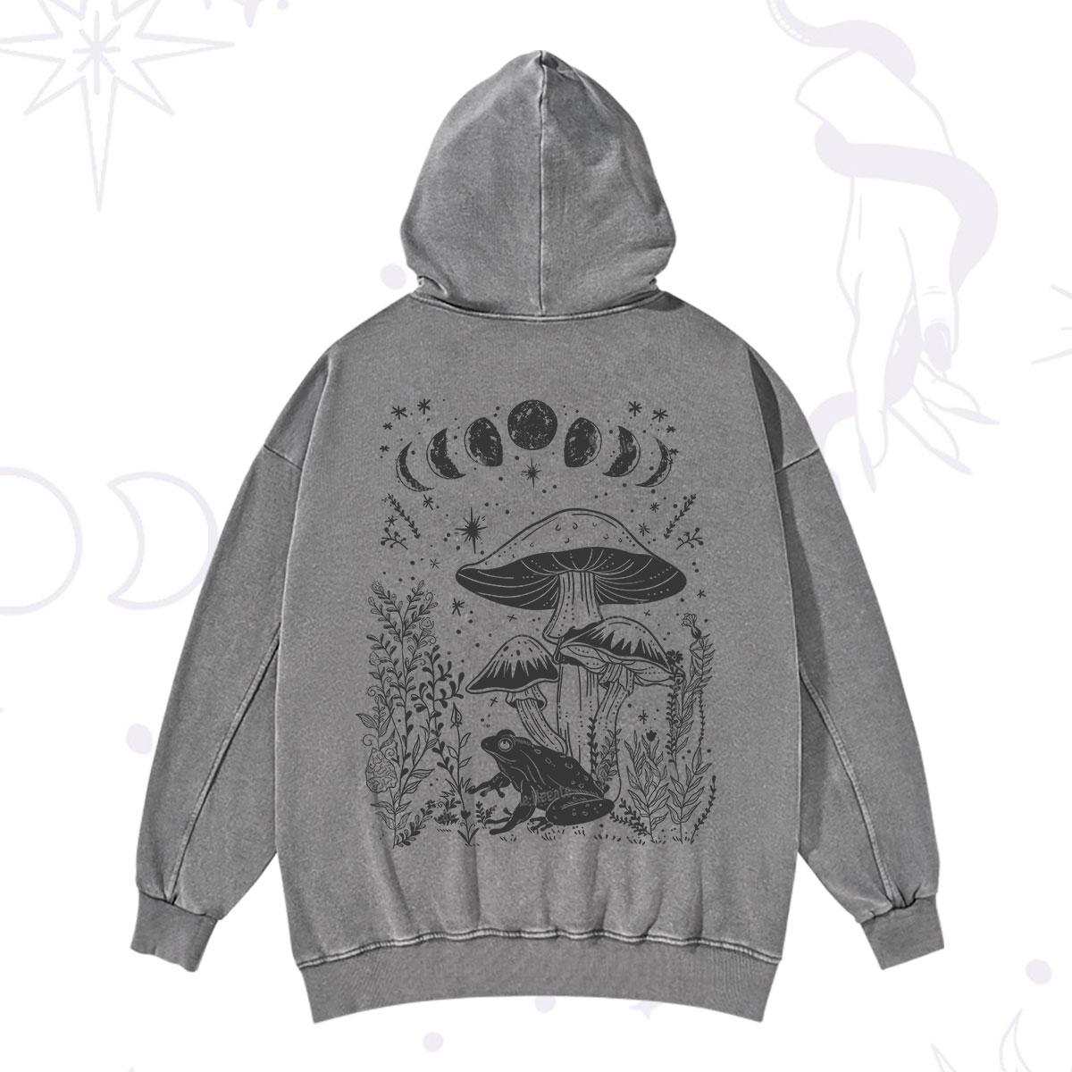 Purplehecate Celestial Frog Mushrooms Washed Hoodie