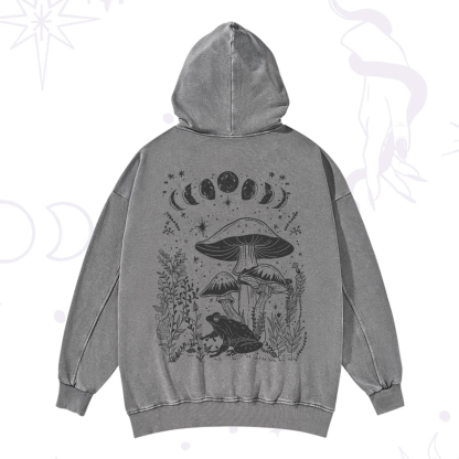 Purplehecate Celestial Frog Mushrooms Washed Hoodie
