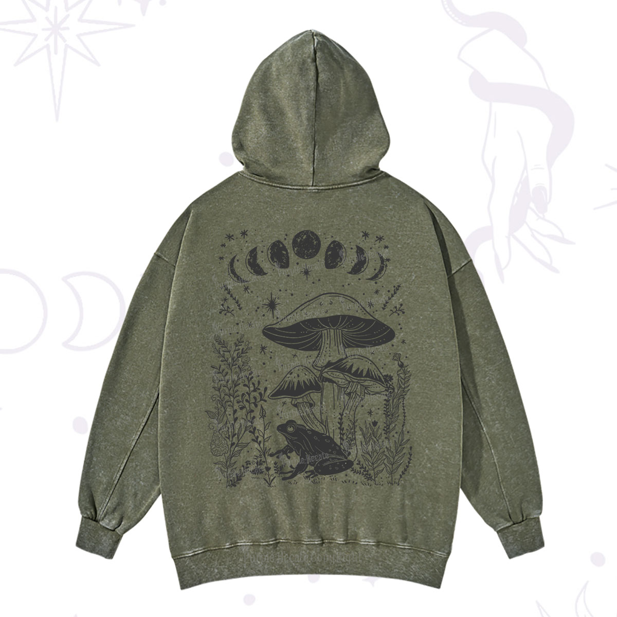 Purplehecate Celestial Frog Mushrooms Washed Hoodie