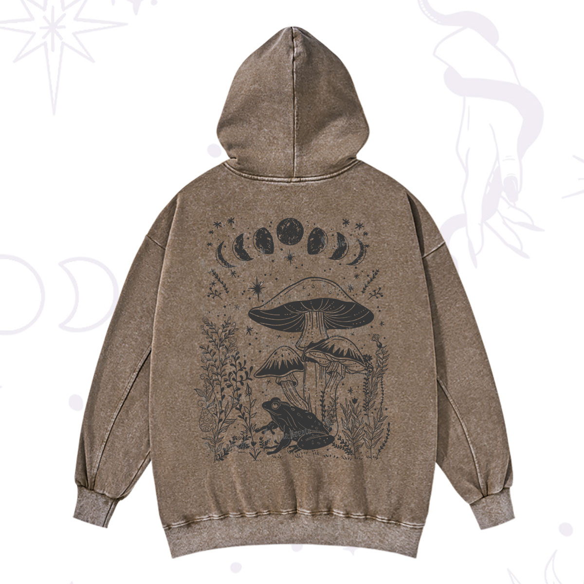Purplehecate Celestial Frog Mushrooms Washed Hoodie