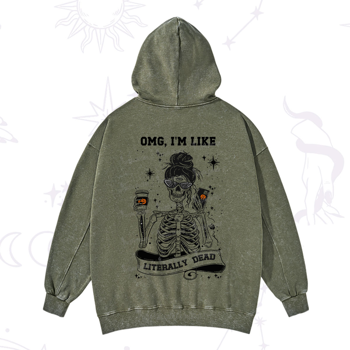 Purplehecate Omg I'm Like Literally Dead Halloween Washed Hoodie