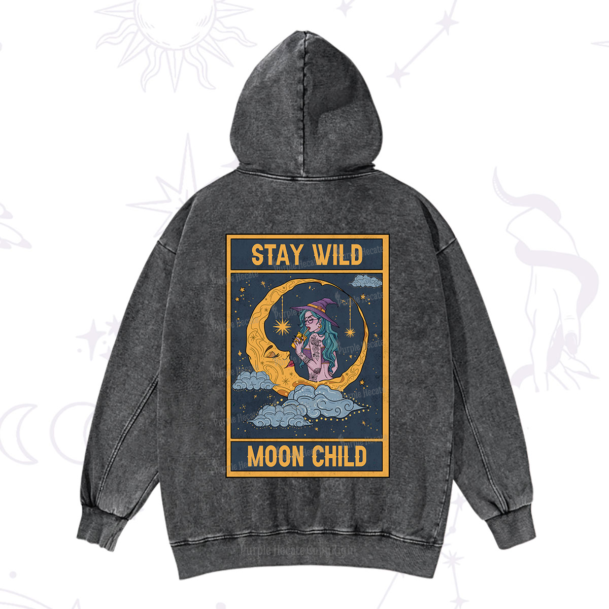 Purplehecate The Stay Wild Moon Child Oracle Card Washed Hoodie