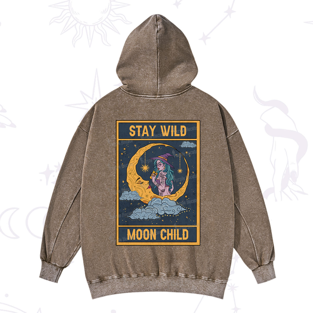 Purplehecate The Stay Wild Moon Child Oracle Card Washed Hoodie
