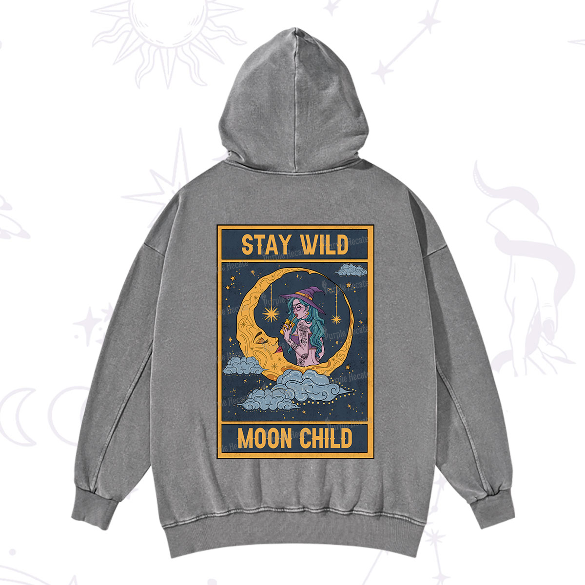 Purplehecate The Stay Wild Moon Child Oracle Card Washed Hoodie