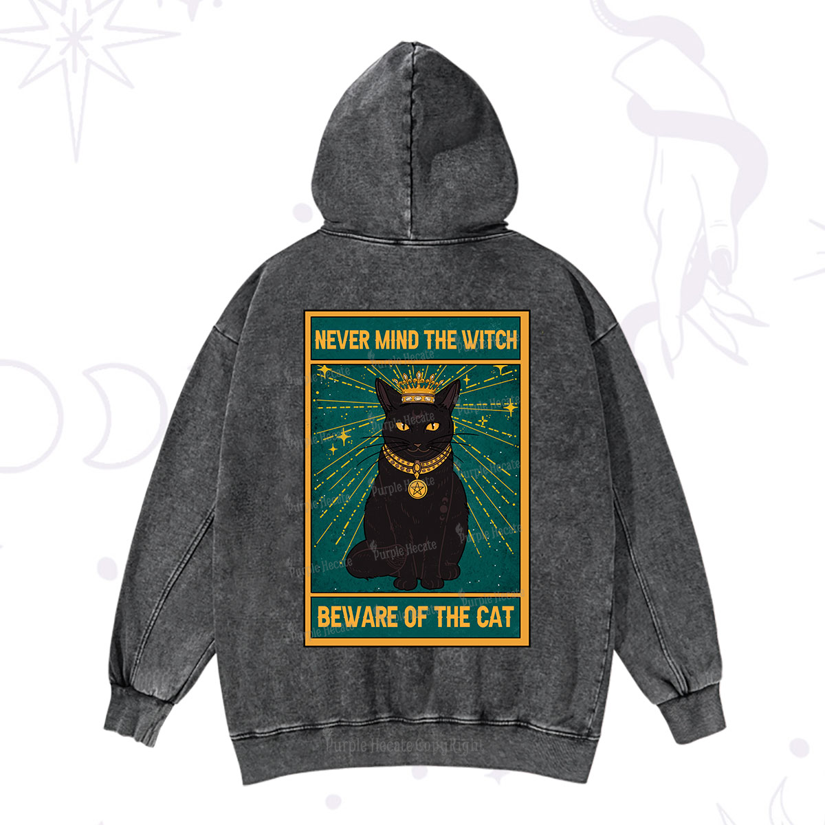 Purplehecate The Never Mind The Witch Beware Of The Cat Oracle Card Washed Hoodie