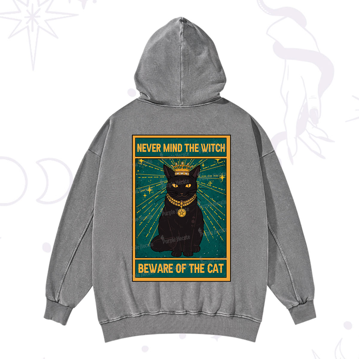 Purplehecate The Never Mind The Witch Beware Of The Cat Oracle Card Washed Hoodie