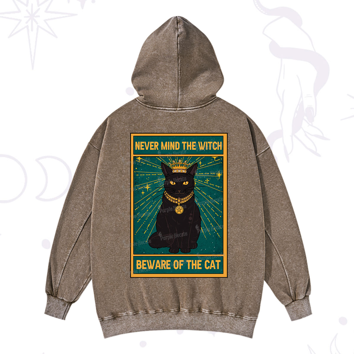 Purplehecate The Never Mind The Witch Beware Of The Cat Oracle Card Washed Hoodie