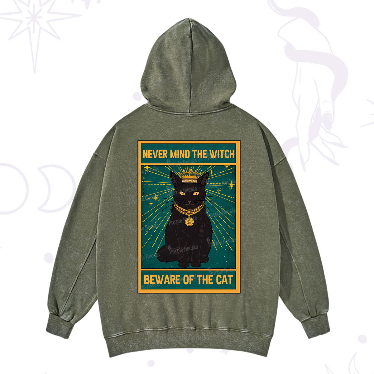 Purplehecate The Never Mind The Witch Beware Of The Cat Oracle Card Washed Hoodie