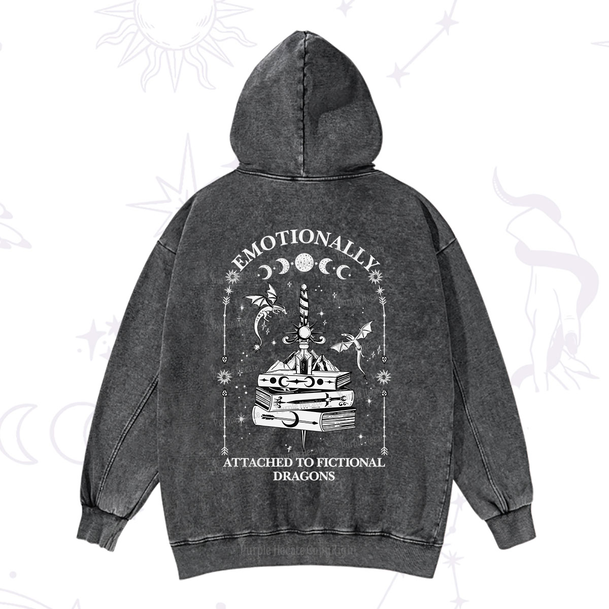 Purplehecate Emotionally Attached to Fictional Dragons Washed Hoodie