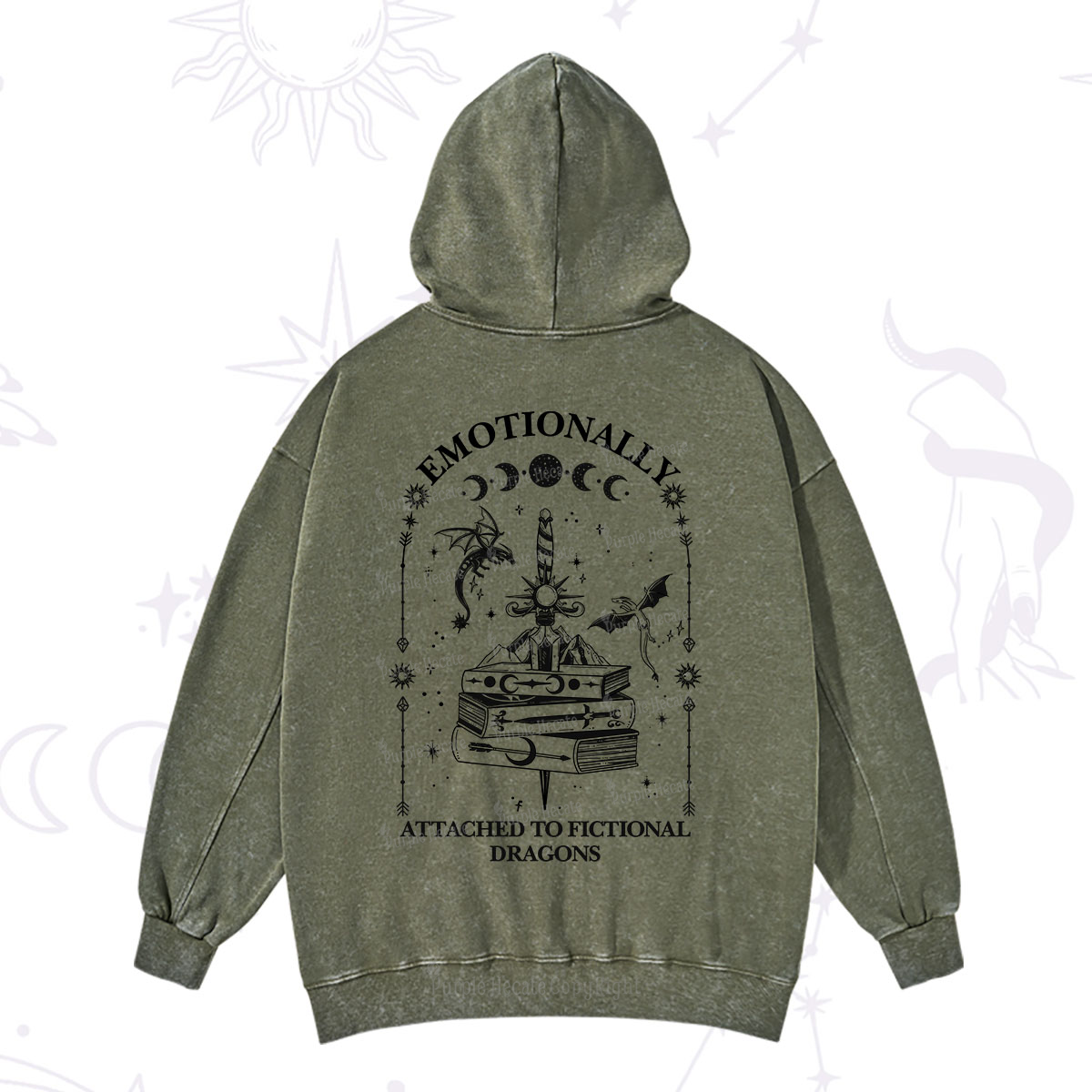 Purplehecate Emotionally Attached to Fictional Dragons Washed Hoodie